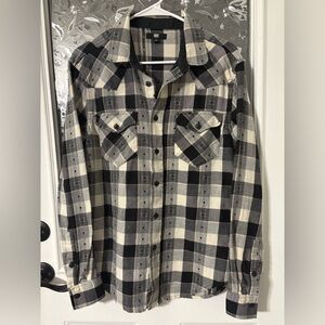 Frye Black and Cream Plaid Casual Button Down Shirt